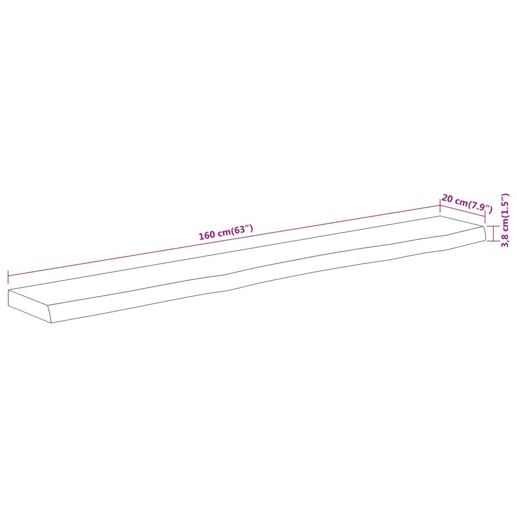 Mensola Muro 160x20x3,8cm Rettangolare Legno Acacia Bordi Vivi 370280