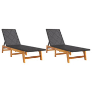 Lettino Prendisole | Sdraio 2 pz Nero e Marrone Polyrattan e Legno Massello di Acacia