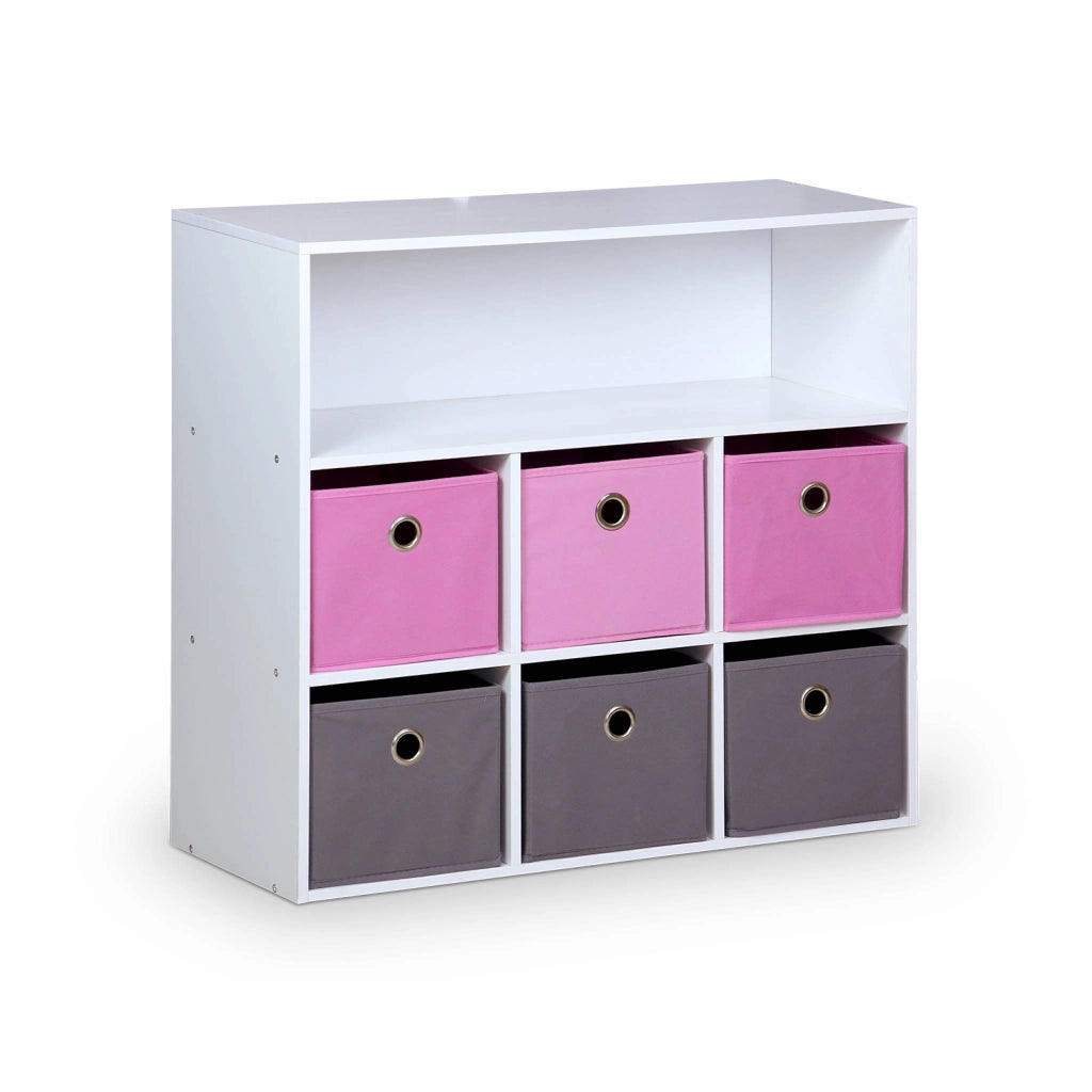 Armadio contenitore per cameretta dei bambini con 6 cestini, rosa