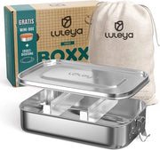 Tromba per pane in acciaio inossidabile con contenitori, 1400 ml, grande, impermeabile, con contenitore mini, chiusura di riserva, pareti di separazione e tasca di stoccaggio