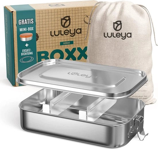 Tromba per pane in acciaio inossidabile con contenitori, 1400 ml, grande, impermeabile, con contenitore mini, chiusura di riserva, pareti di separazione e tasca di stoccaggio