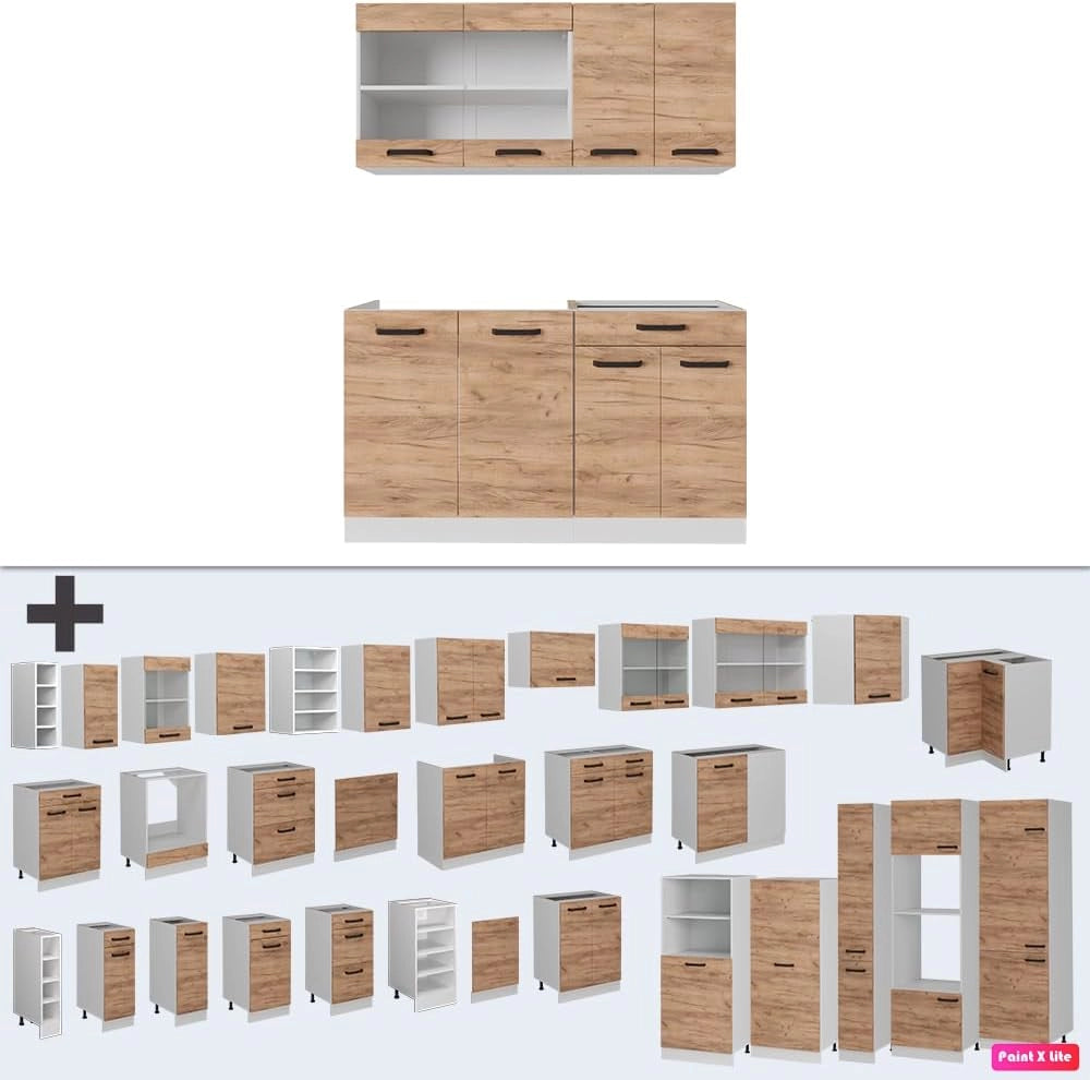 Cucina monoblocco R-Line, Quercia dorata, 140 cm PL Rovere, adatto a spazi piccoli, espandibile in modo modulare