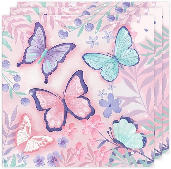 Set di 20 serviette in stoffa colorata per matrimonio, battesimo, compleanni - Tema farfalla - Serviette di carta festive