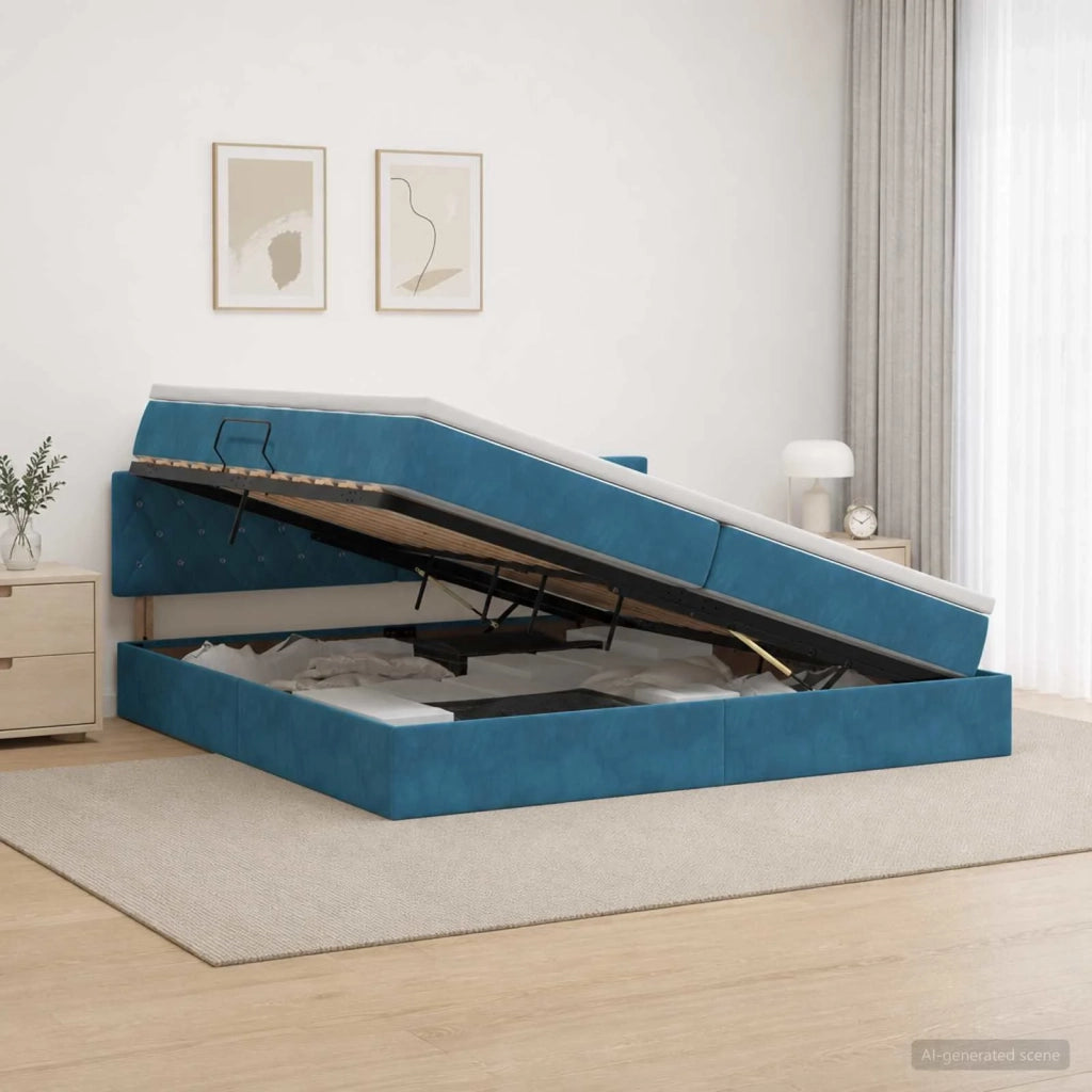 Letto con contenitore LED e materasso Blu Scuro 200 x 200 cm 3459214