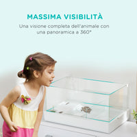 Vasca per Tartarughe 51x31x25,5 cm con Filtro a 3 Livelli e Pannelli in Vetro e ABS Bianco