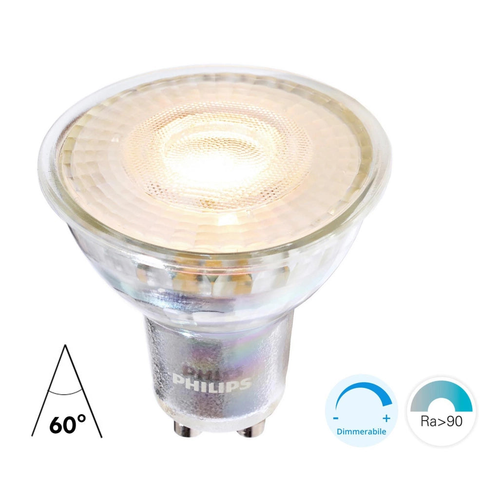 Lampadina MASTER VALUE PHILIPS LED SPOT GU10 4.9W DIMMERABILE faretto angolo luce 60 gradi 230V RA90 3000K