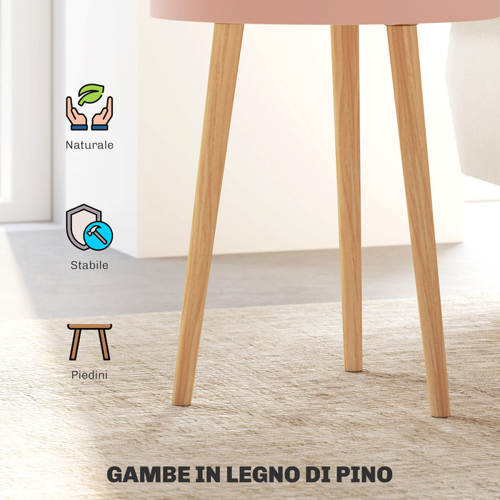 Set 2 Tavolini da Caffè con 2 Vani Contenitore e Vassoio Superiore Ø35 x 65,5 cm in MDF e Legno Bianco e Rosa