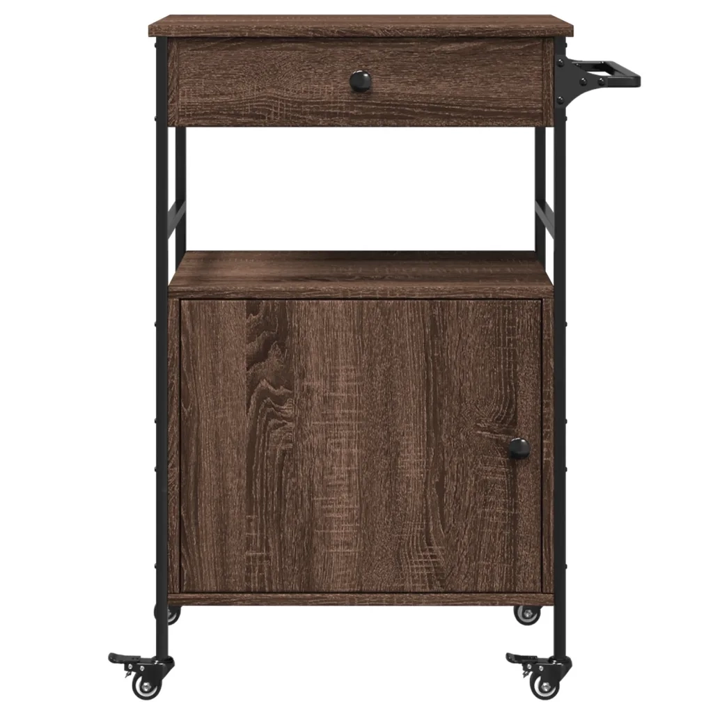 Carrello Cucina-Scaffale per Cucina Rovere Marrone 56x43x89,5 cm Legno Multistrato
