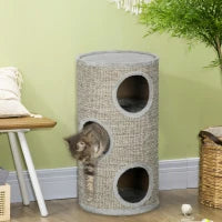 Cuccia per Gatti a 3 Livelli con Tiragraffi in Sisal e Peluche, Ø38x70cm, Grigio Chiaro