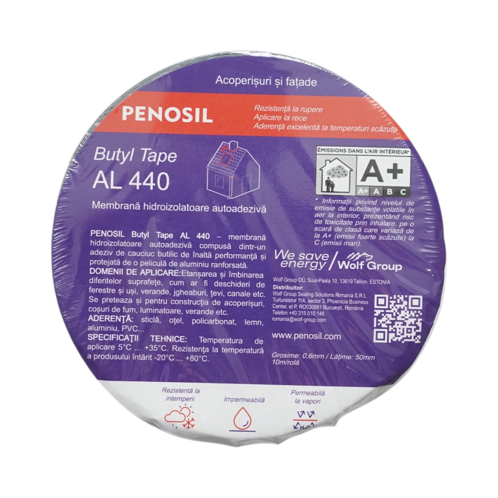 Nastro butilico impermeabilizzante autoadesivo con foglio di alluminio 0,6x50 mm x 10 m – Butyl Tape AL 440 Penosil