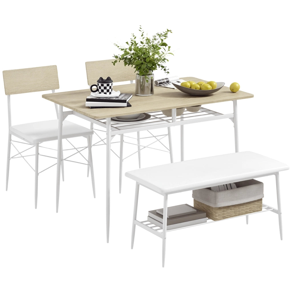 Set tavolo da pranzo con sedie e panca per 4 persone ¨C Xylo ¨C Sedute imbottite, telaio acciaio, legno rovere