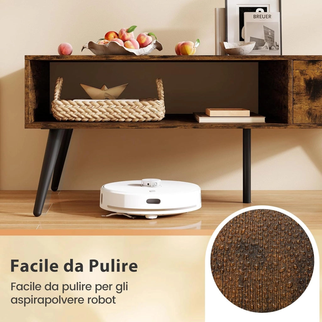 Tavolino da Salotto Rettangolare Design Moderno, Tavolino da Caffè con Cassetto e Mensola Inferiore, Tavolino Basso da Divano con Gambe in Metallo per Soggiorno, 109 x 55 x 42 cm (Marrone)