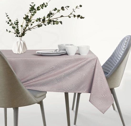 Tavolo con tovaglia impermeabile a tela di lino - Effetto Lotus - Rosa Polvere - 120x220 cm