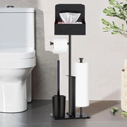 Set di supporto per carta igienica in alluminio nero con spazzola per il water con contenitore per tovaglioli umidificati