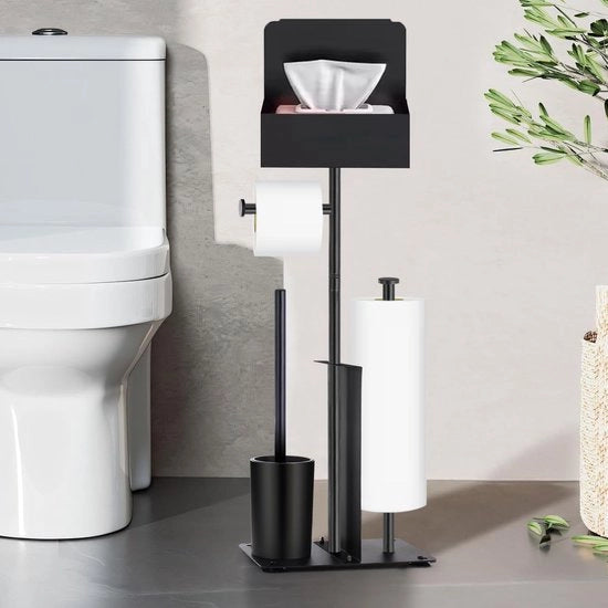 Set di supporto per carta igienica in alluminio nero con spazzola per il water con contenitore per tovaglioli umidificati