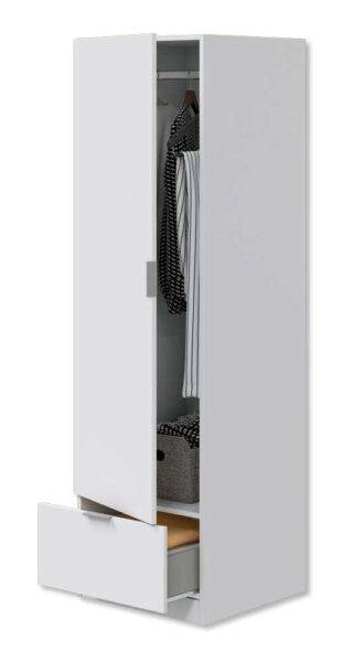 Armadio Bianco 1 Anta con Barra Appendiabiti e Cassetto – 50x51x170 cm