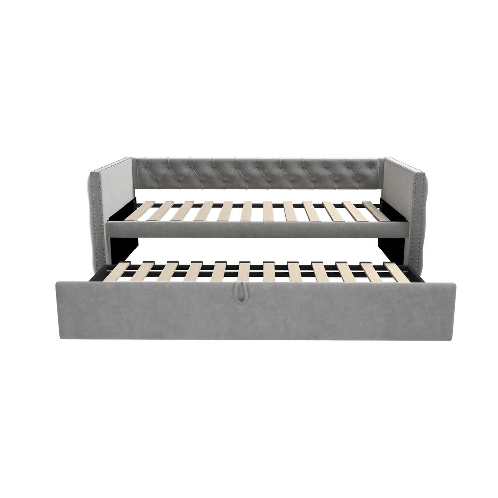 Letto Imbottito Estraibile con Rete a Doghe ¨C Xylo ¨C Velluto Grigio Chiaro 90x200