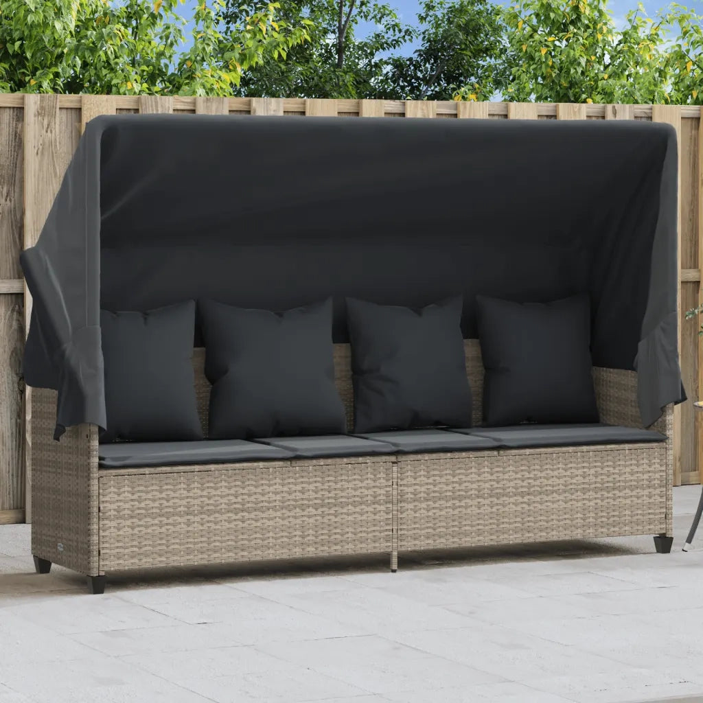 Lettino con Baldacchino e Cuscini Grigio ChiaroÂ in Polyrattan