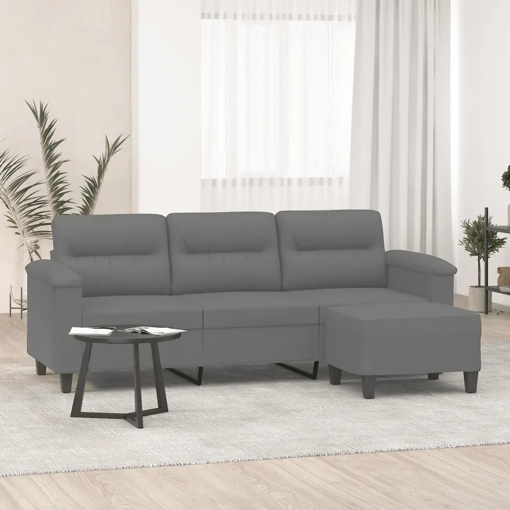 Divano a 3 Posti con Poggiapiedi Grigio Scuro 180 cm Microfibra 3201233