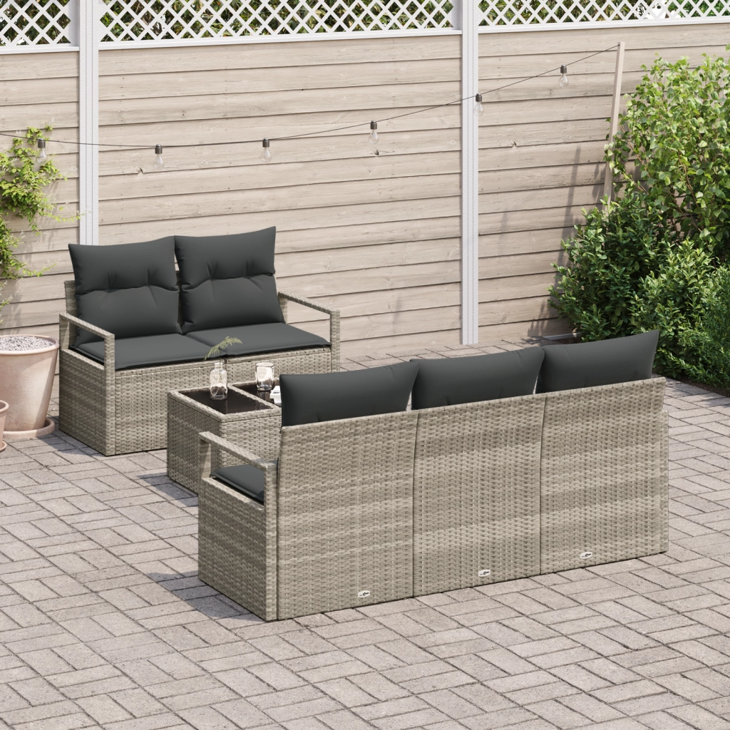 Set di Divani da Giardino  6 Pezzi con Cuscini Grigio Chiaro Polyrattan