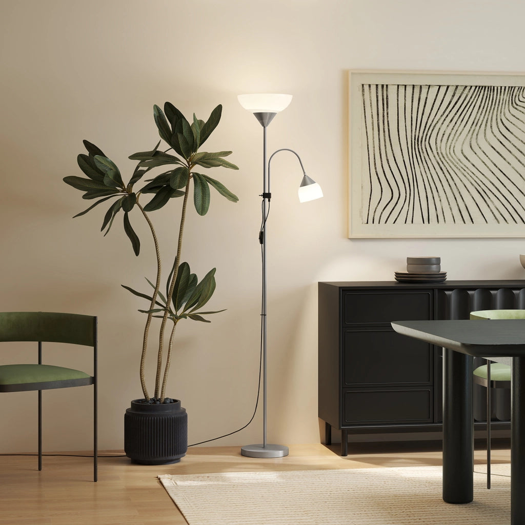 Lampada da terra con 2 teste E27 E14 ¨C Zephmum ¨C base metallo ?28x179.5 cm