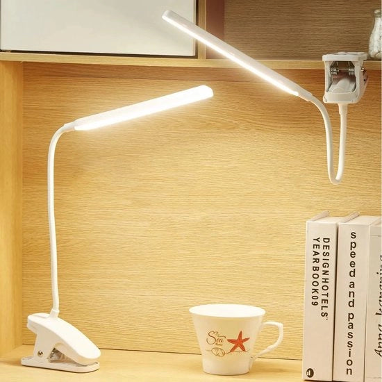 Lampada da lettura LED con clip, ricaricabile via USB, a bassa luce, 24 LED, collo flessibile, lampada notturna per letto, comando a tocco, portatile, adattabile, lampada da scrivania per testa di letto, computer