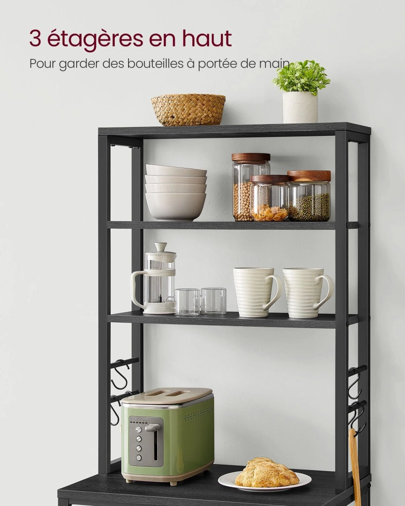 Scaffale da cucina con ripiani portaoggetti 6 ganci struttura in metallo per utensili forno a microonde stile industriale 80 x 40 x 167 cm grigio 12_0005648