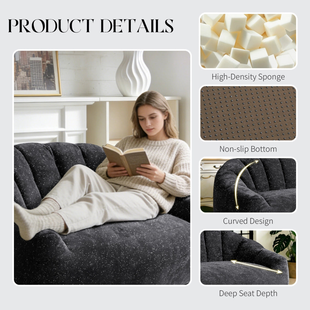 Fauteuil pouf con design a zampa d'orso e seduta ampia in flanella nera per soggiorno, camera da letto e zona relax