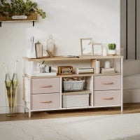 Mobile TV con Luce LED e Prese Porte USB Ripiani Aperti 4 Cassetti pieghevoli 120x30x67,5 cm Beige e Bianco
