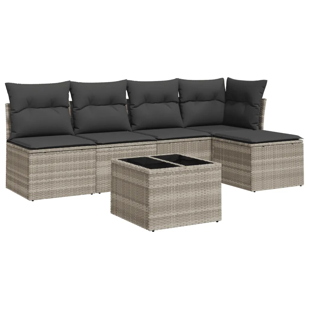 Set Divano da Giardino 6pz con Cuscini Grigio Chiaro Polyrattan