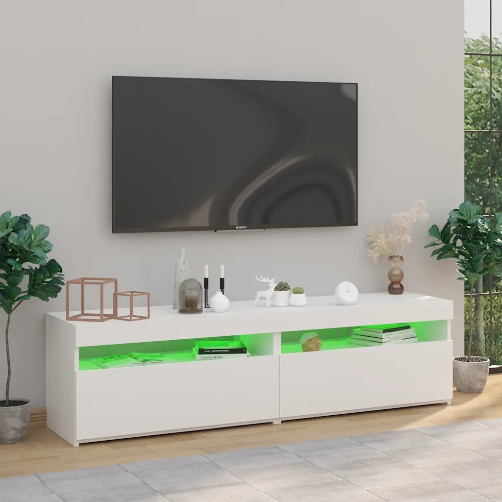 Mobili Porta TV con Luci LED 2 pz-Set di 2 Credenza per TV Bianco 75x35x40 cm