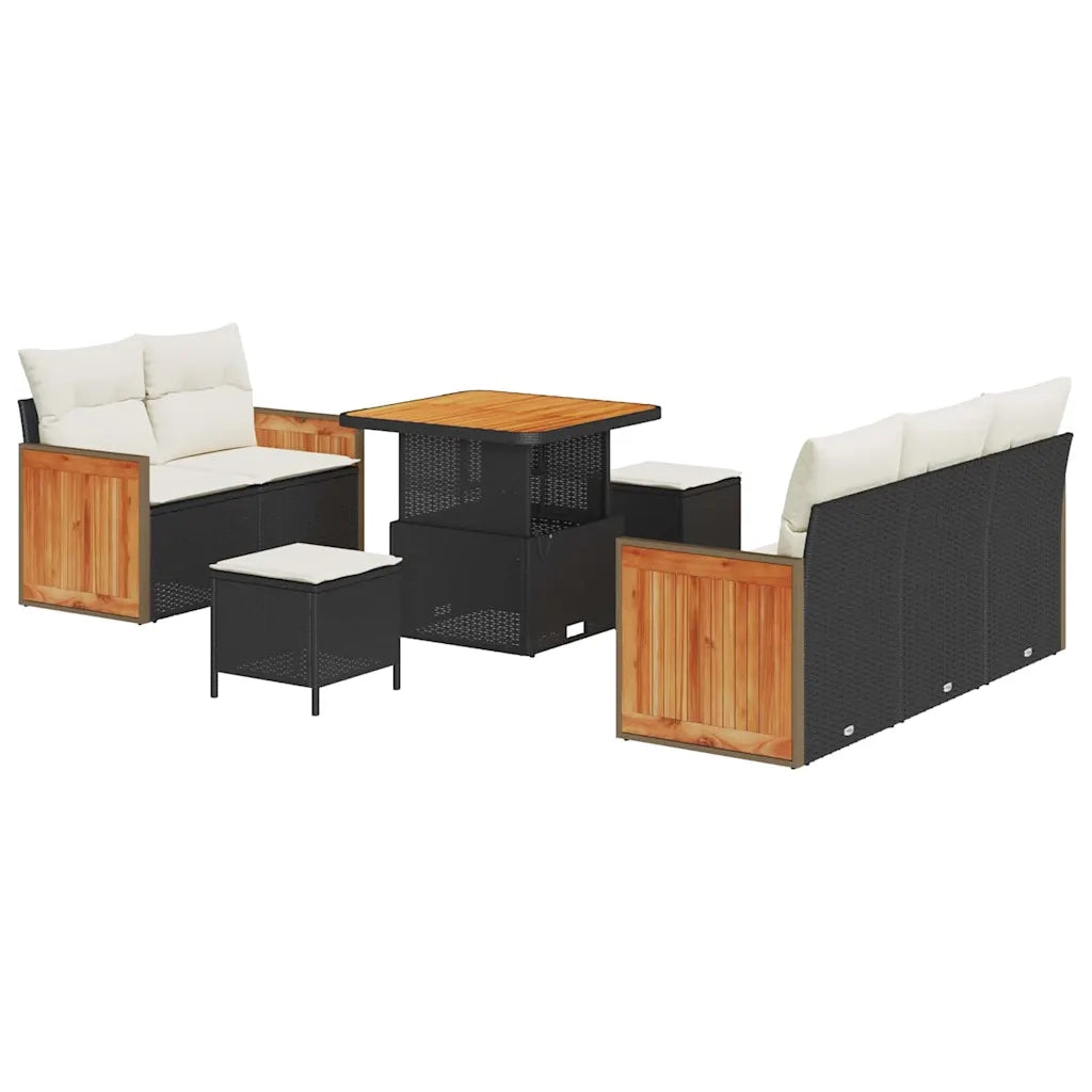Set Divano da Giardino 10 pcs Nero e Crema polyrattan