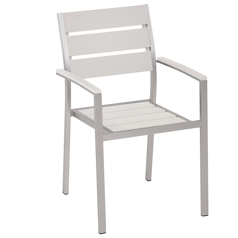 Set di 6 sedie da giardino da pranzo in plastica bianca con schienale a doghe in alluminio anodizzato set di sedie da esterno