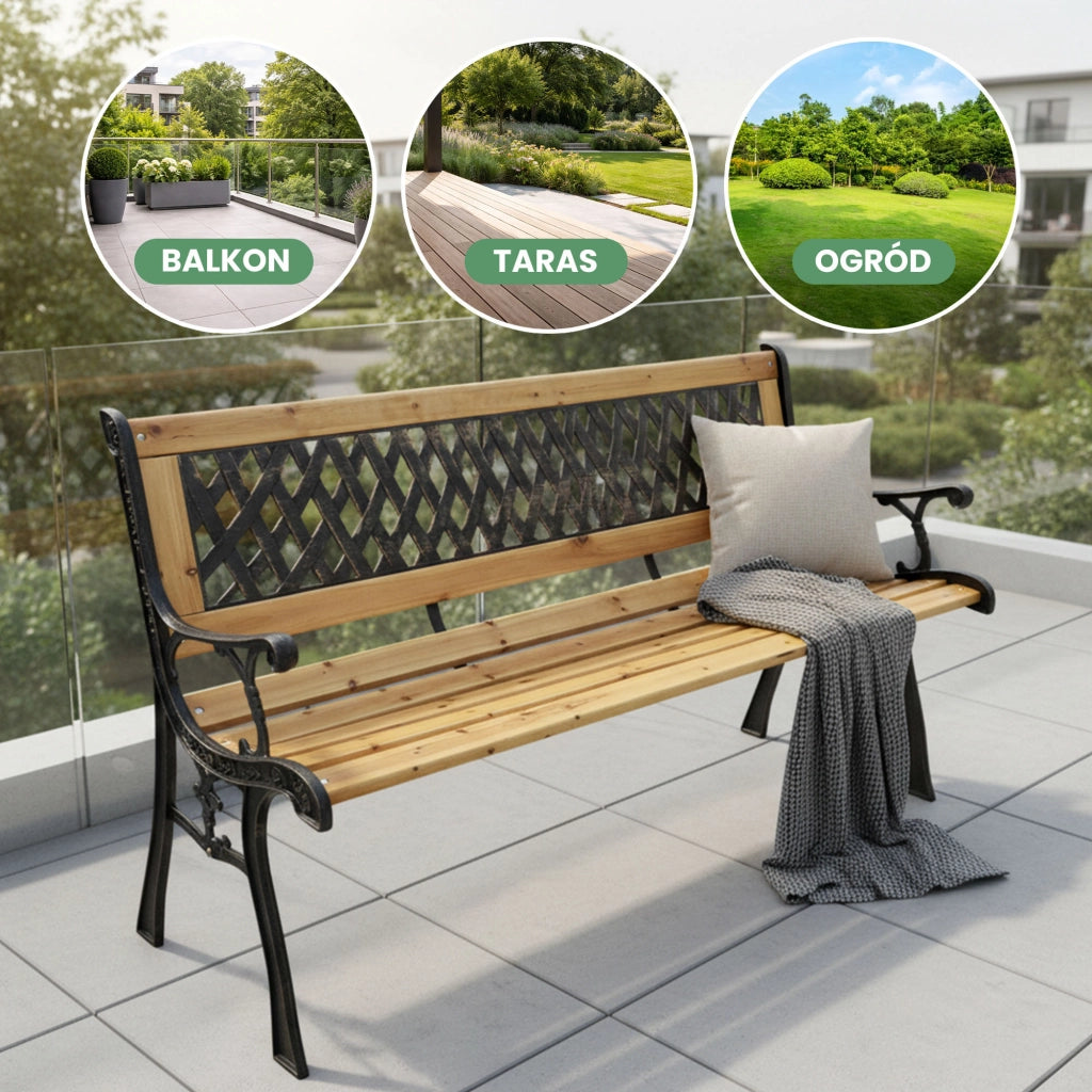 Panchina da giardino nera MIRT con legno laccato e gambe in ghisa larghezza 127 cm