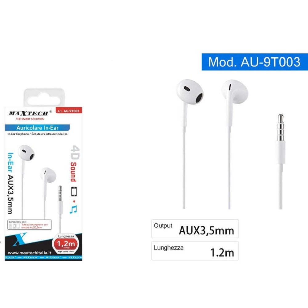 Trade Shop - Auricolari Cuffie In-ear Cavo Da 1,2mt Connettore Aux 3,5mm Smartphone Au-9t003 -