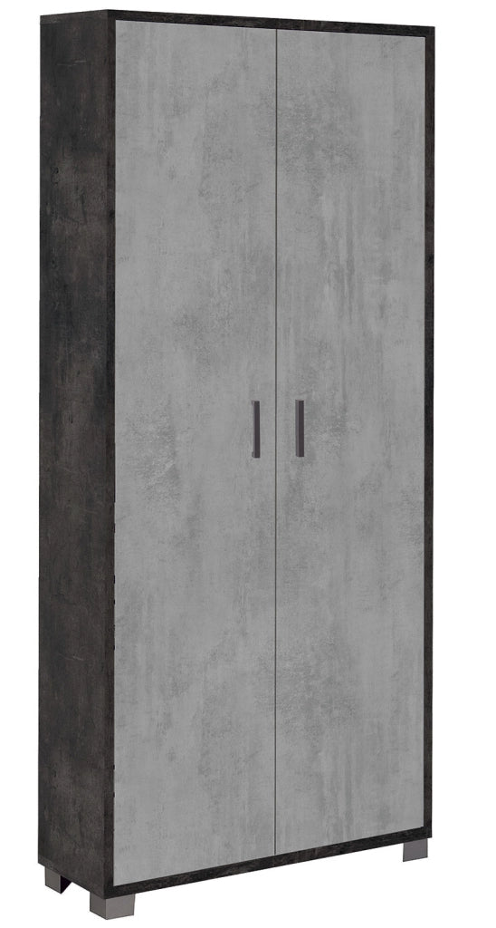 Armadio Multiuso 2 Ante 83x190x29 cm Ossido Nero/Cemento