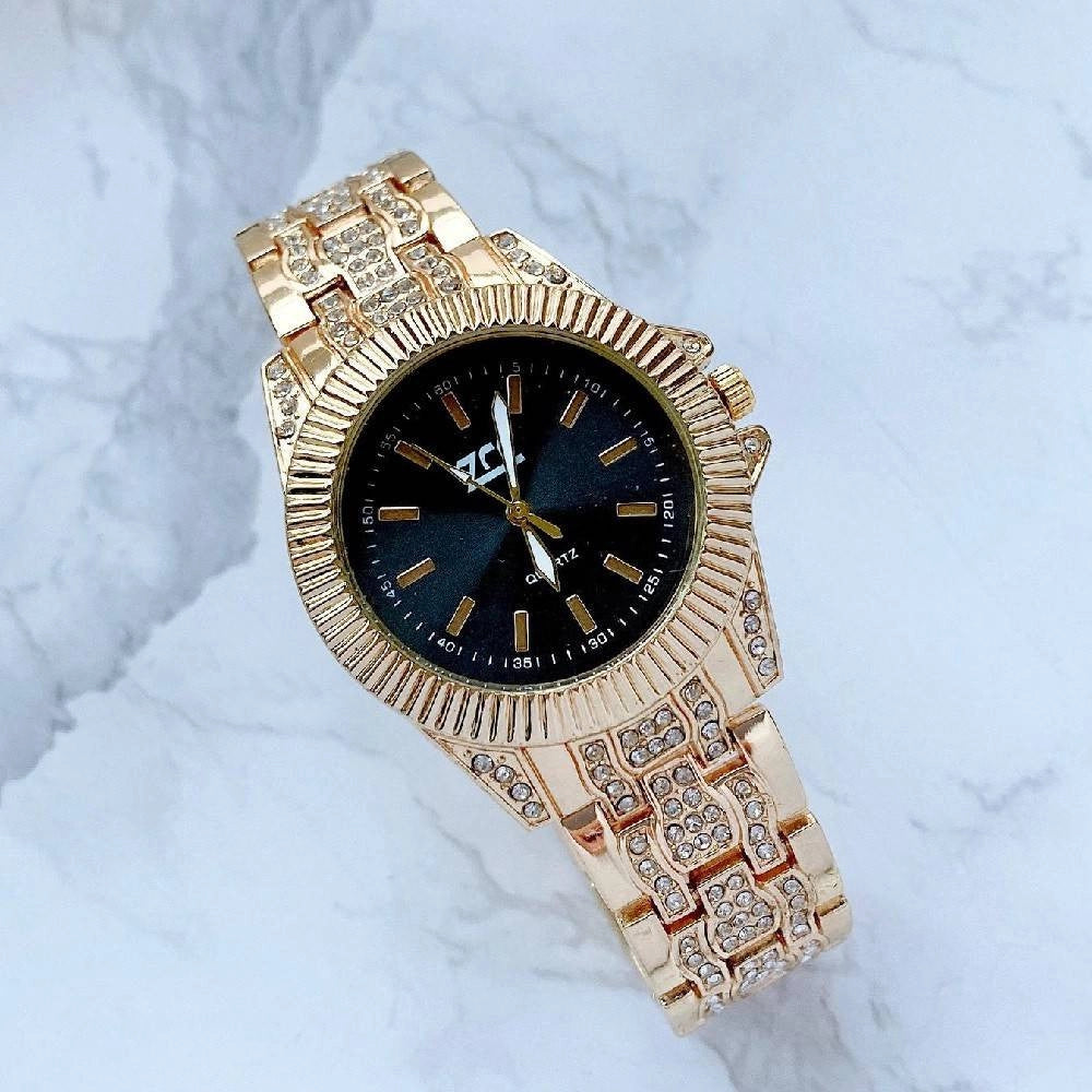Trade Shop - Orologio Da Polso Zcc Donna Quarzo Acciaio Moda Cinturino Brillantini Dorato -