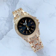 Trade Shop - Orologio Da Polso Zcc Donna Quarzo Acciaio Moda Cinturino Brillantini Dorato -