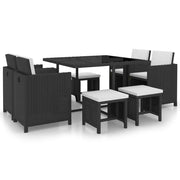 Set di mobili da giardino mobili da esterno set di mobili impilabili da 9 pezzi e cuscino resina intrecciata nera 02_0018331