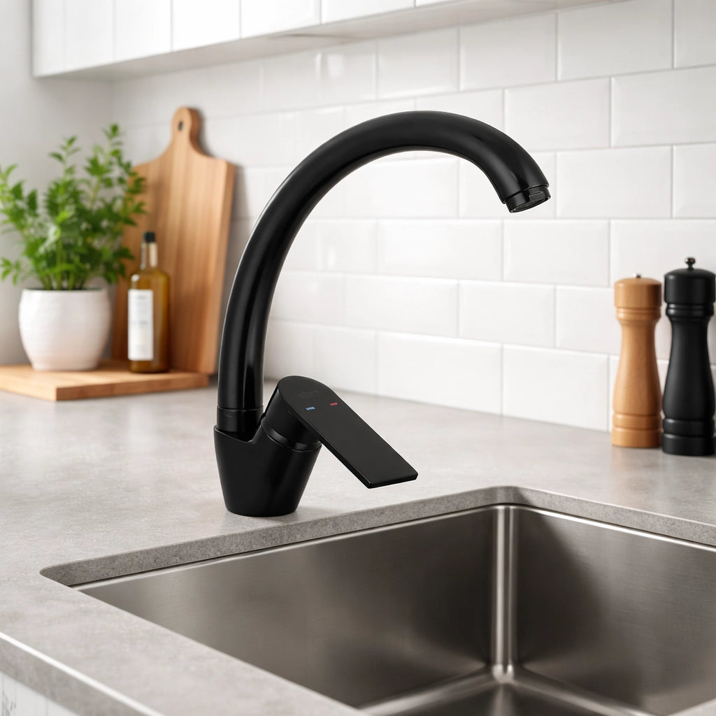 Miscelatore Rubinetto Girevole Per Lavello Cucina Nero Opaco Canna Alta 94010