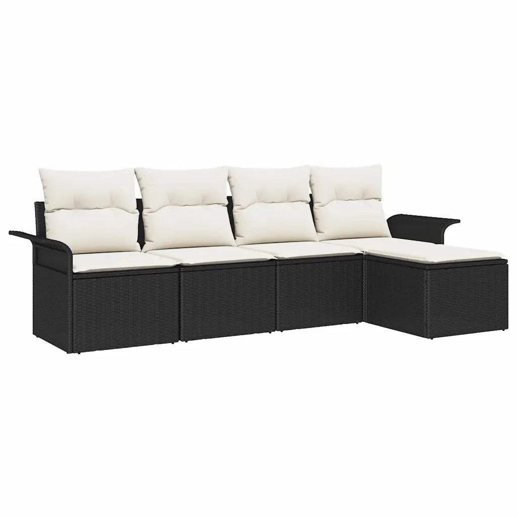 Divano da esterno con cuscino 5 pcs Nero polyrattan