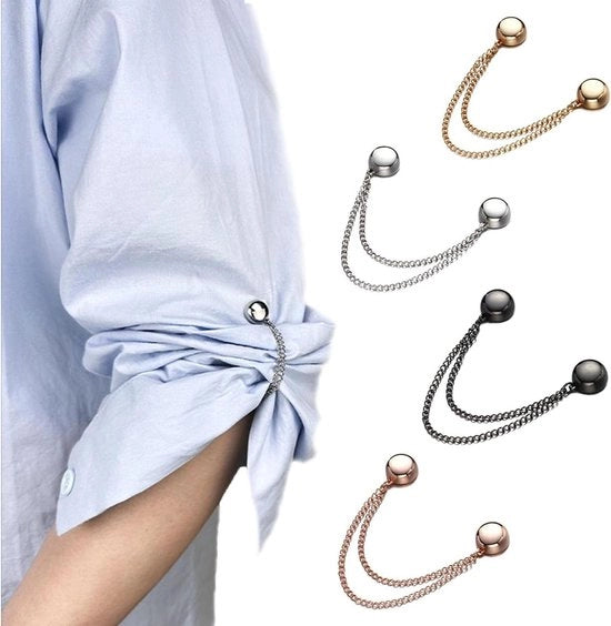 Magnetici fermagli per abbigliamento multifunzionali - forti magneti per hijab - 4 pezzi con catena - Senza ago - Per bordi manica cardigan.