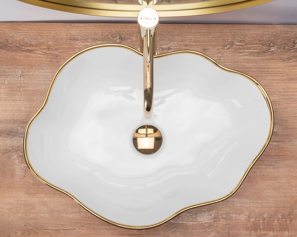 Lavabo Da Appoggio Rea Pearl Gold Edge