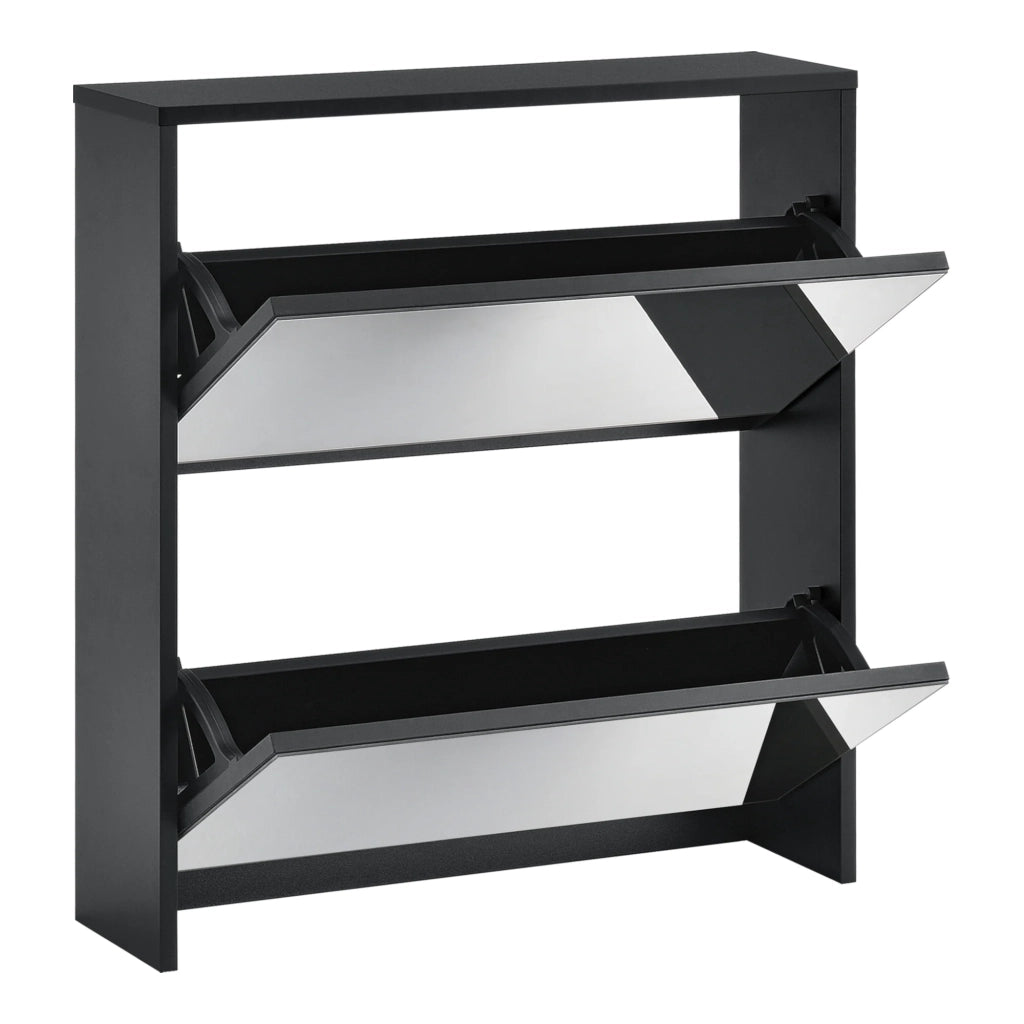 Scarpiera di design mobile contenitore con 2 scomparti capienza per 6 paia frontale a specchio pannello di particelle rivestito in melamina 67 x 63 x 17 cm nero 03_0005164