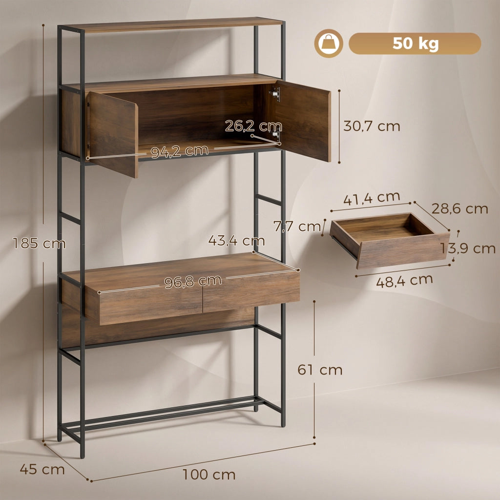 Scrivania con 2 cassetti e scaffale ¨C Xylo ¨C 100x45x185 cm, legno marrone