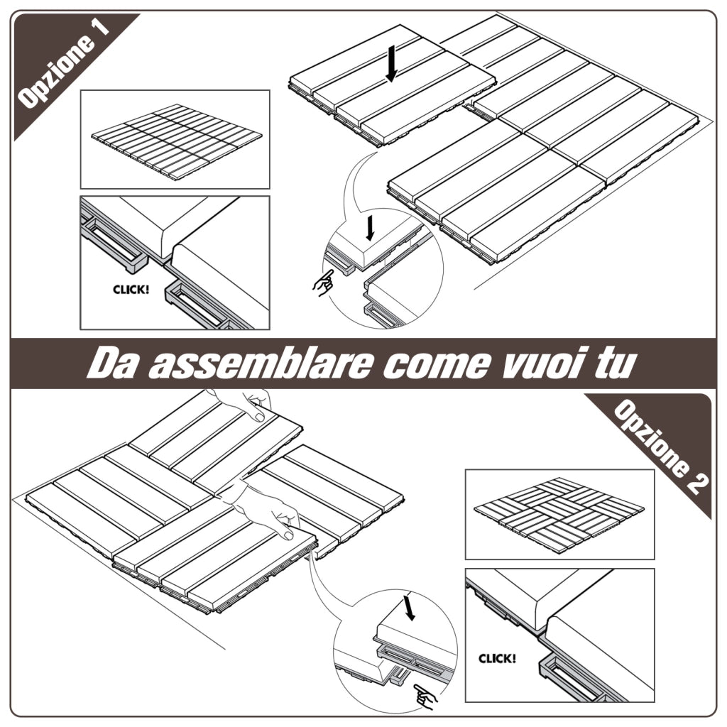 EasyComfort Set 9 Mattonelle a Incastro per Terrazzo, Piastrelle per pavimenti (30x30x2cm) in PP Antiscivolo, Area: 0.81 mq Marrone