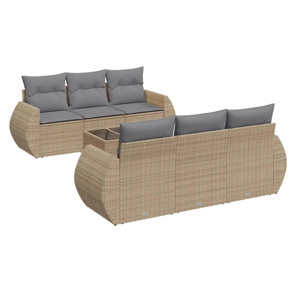 Set Divani da Giardino 7 pz con Cuscini Beige in Polyrattan 3221108