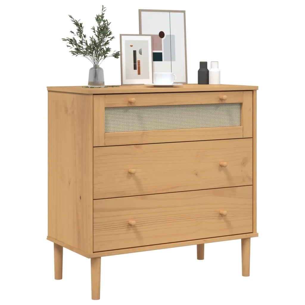 Cassettiera SENJA Aspetto Rattan Marrone 80x40x80 cm Legno Pino 358022