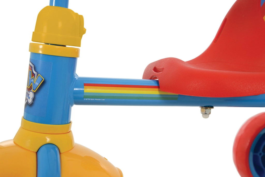 Triciclo a Pedali Primi Passi per Bambini con Maniglione Genitoriale Rimovibile e Vano Contenitore Paw Patrol Azzurro