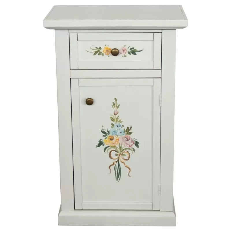 Porta telefono 1 anta 1 cassetto shabby legno bianco decori 45x30x75 - Mobili 2G